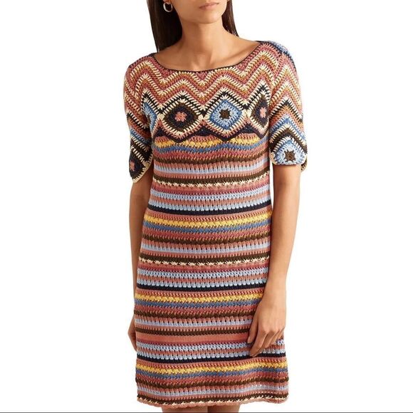 See by Chloe Striped Cotton Crochet Mini Dress - Picture 3 of 9